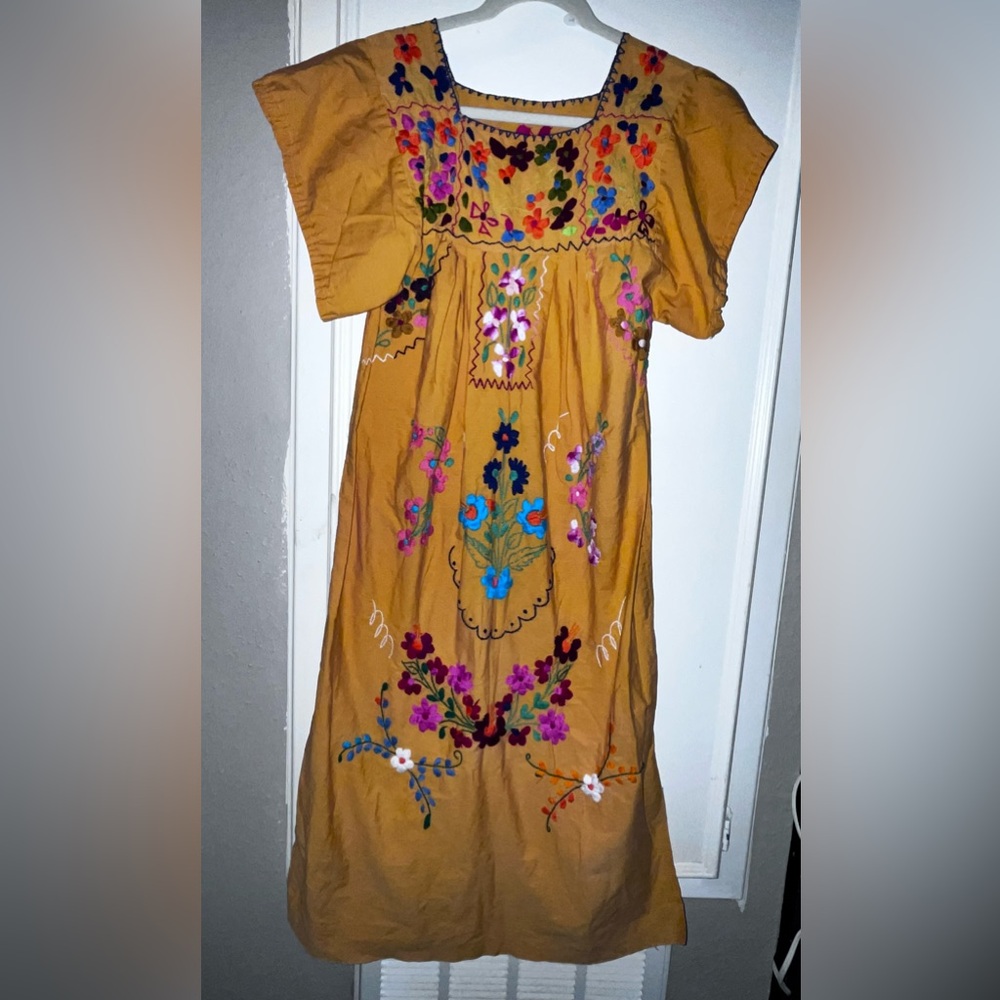 Vintage Vibrant Floral Embroidered Mexican Styled Dress